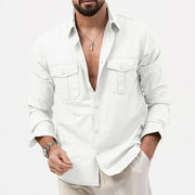 Long Sleeve Utility Shirt with Flap Chest Pockets for Men
