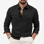 Long Sleeve Utility Shirt with Flap Chest Pockets for Men