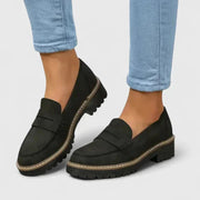 Lug Sole Penny Loafers with Block Heel and Contrast Stitching for Women
