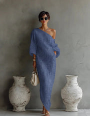 Luxe One-Shoulder Linen Dress Style Bridal Guest Pockets