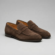 Men's Classic Suede-Effect Penny Loafers with Stitched Apron Toe