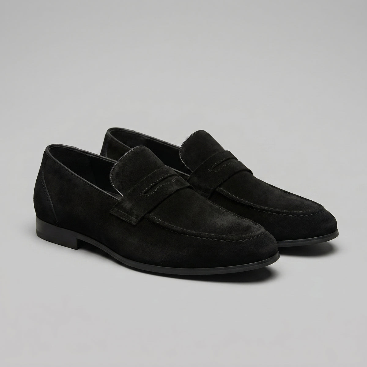 Men's Classic Suede-Effect Penny Loafers with Stitched Apron Toe