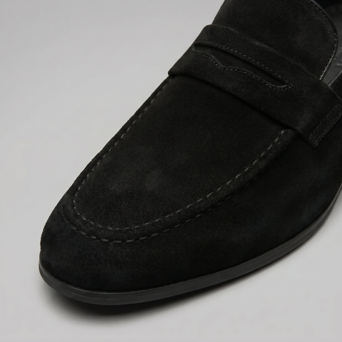 Men's Classic Suede-Effect Penny Loafers with Stitched Apron Toe