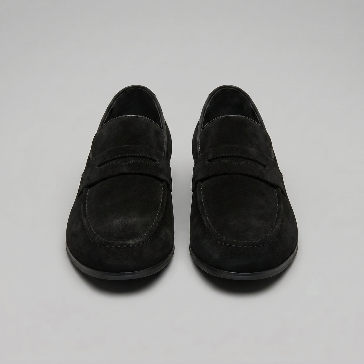 Men's Classic Suede-Effect Penny Loafers with Stitched Apron Toe