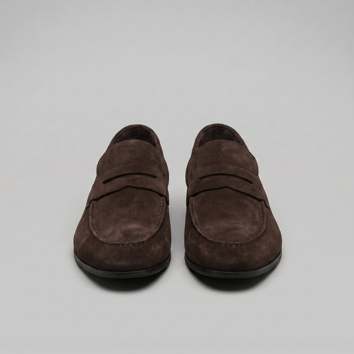 Men's Classic Suede-Effect Penny Loafers with Stitched Apron Toe