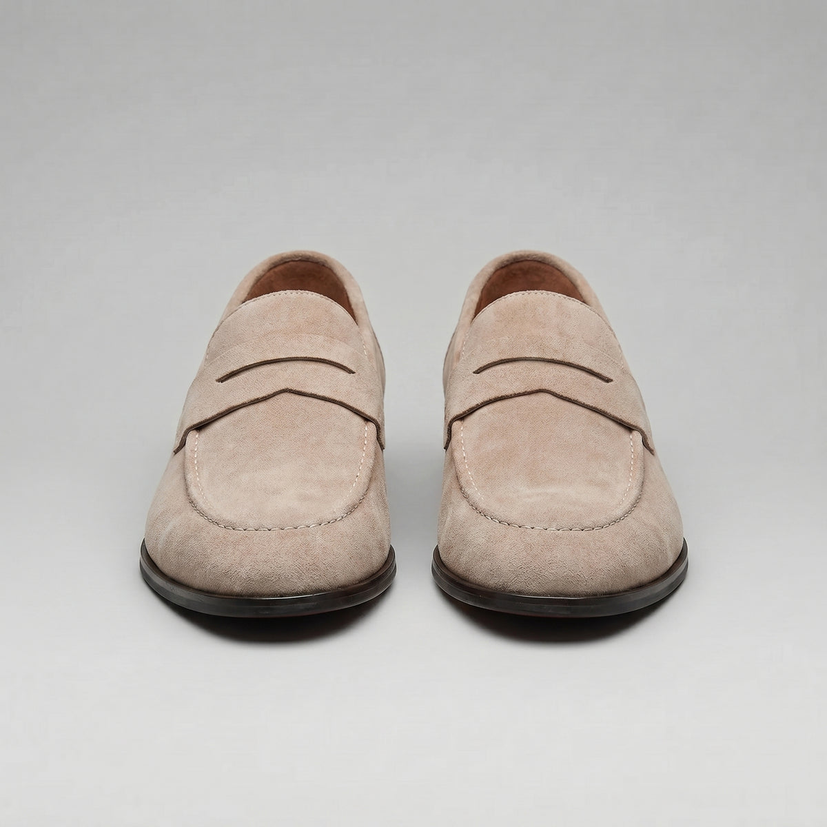 Men's Classic Suede-Effect Penny Loafers with Stitched Apron Toe