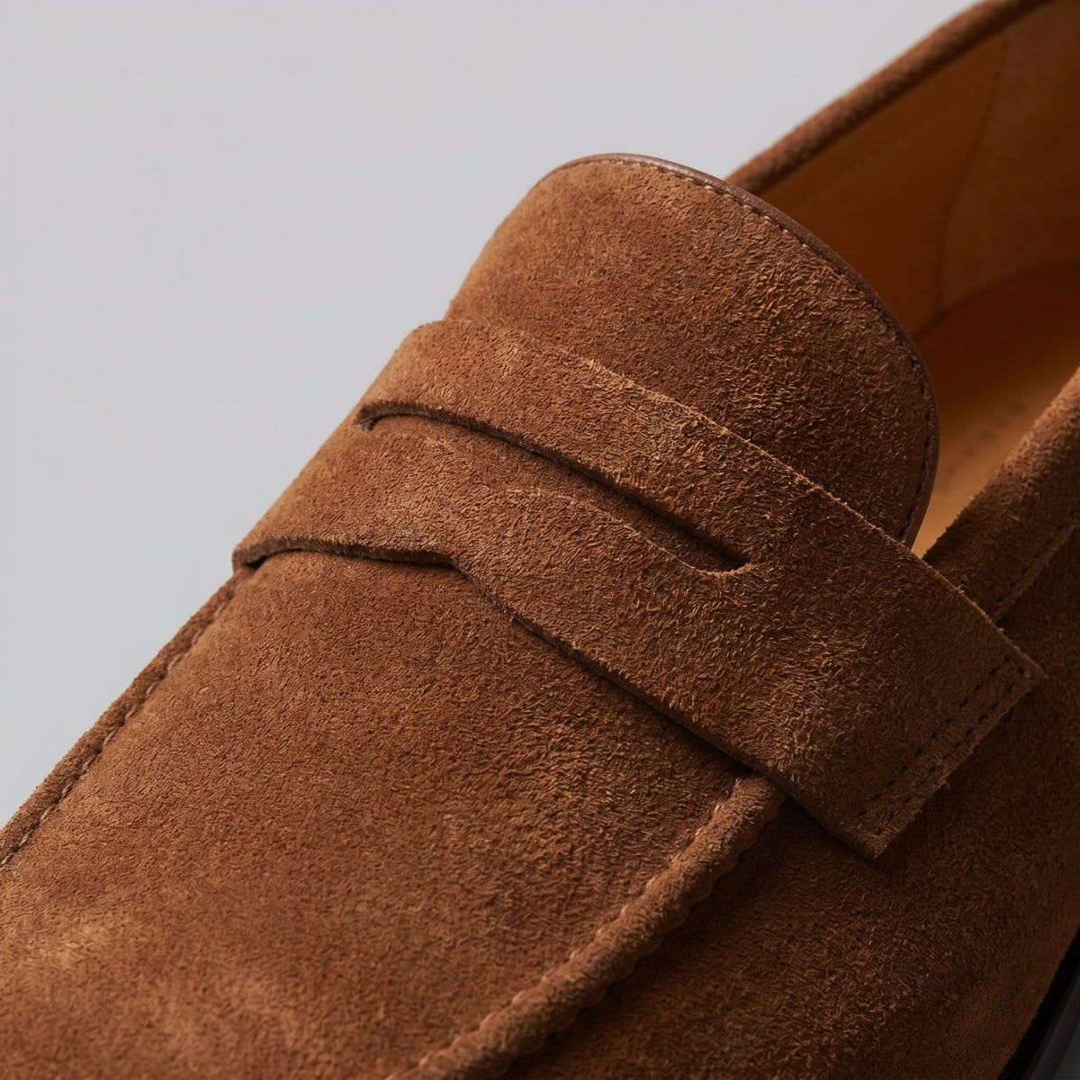 Men's Classic Suede-Effect Penny Loafers with Stitched Apron Toe