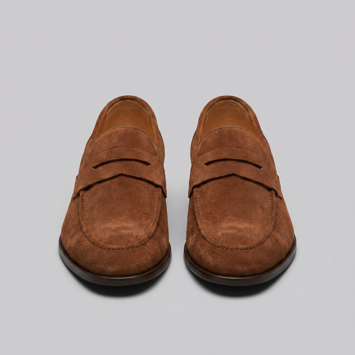 Men's Classic Suede-Effect Penny Loafers with Stitched Apron Toe