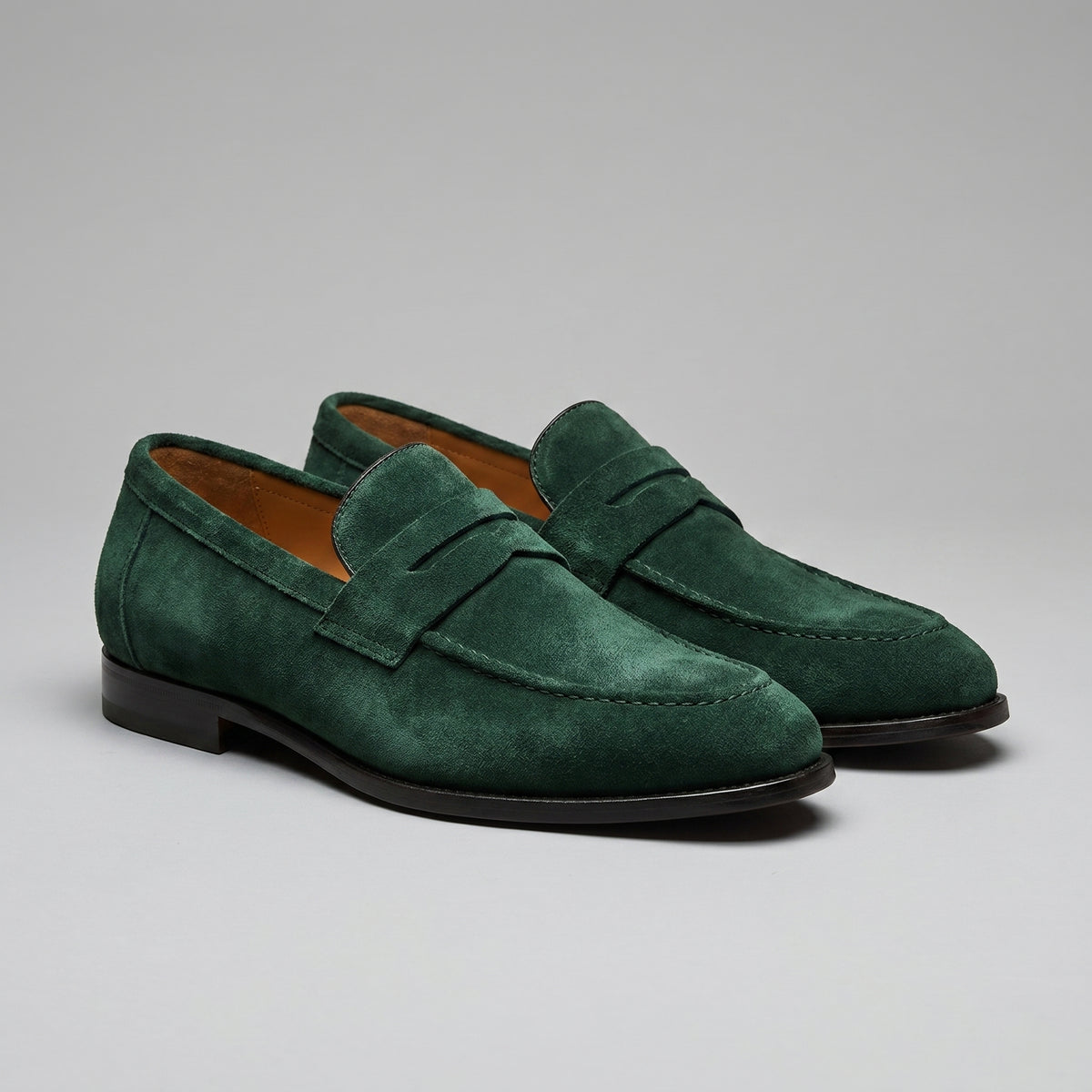 Men's Classic Suede-Effect Penny Loafers with Stitched Apron Toe