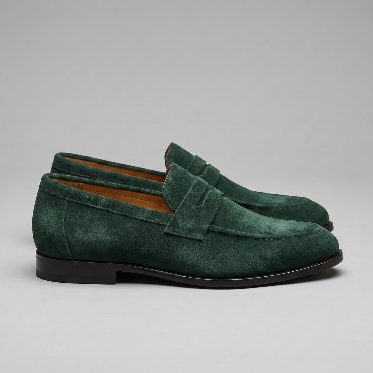 Men's Classic Suede-Effect Penny Loafers with Stitched Apron Toe