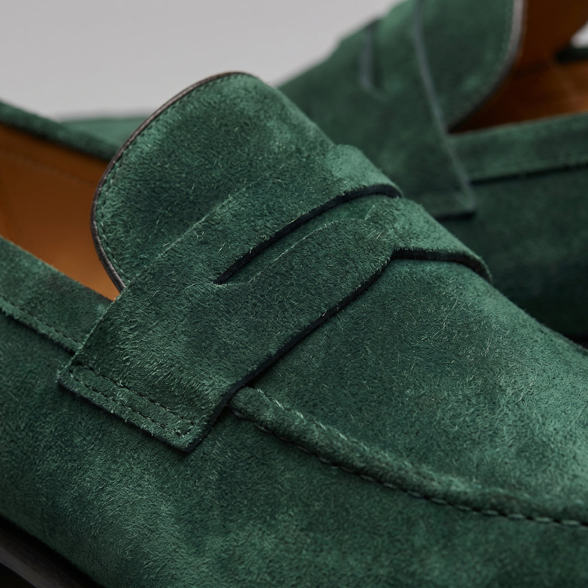 Men's Classic Suede-Effect Penny Loafers with Stitched Apron Toe