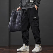 Men's Fleece-Lined Jogger Fit Cargo Pants with Drawstring Waist