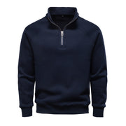 Men's Fleece-Lined Ribbed Quarter-Zip Sweatshirt with Mock Collar