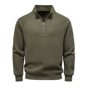 Men's Fleece-Lined Ribbed Quarter-Zip Sweatshirt with Mock Collar
