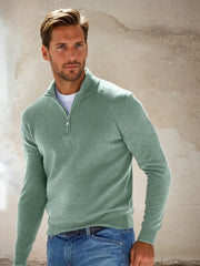 Men's Half-Zip Sweater with Ribbed Trim for Comfortable Fit