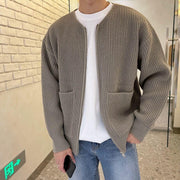 Soft Knit Cardigan with Open Front and Long Sleeves for Men