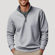 Breathable Cotton Half-Zip Sweatshirt with Ribbed Cuffs for Men