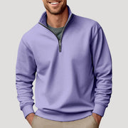 Breathable Cotton Half-Zip Sweatshirt with Ribbed Cuffs for Men