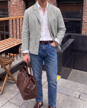 Breathable Linen Blazer with Unstructured Shoulder for Men