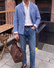 Breathable Linen Blazer with Unstructured Shoulder for Men