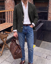 Breathable Linen Blazer with Unstructured Shoulder for Men