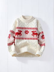 Men's Relaxed Cable Knit Christmas Sweater with Crew Neck and Ribbed Cuffs