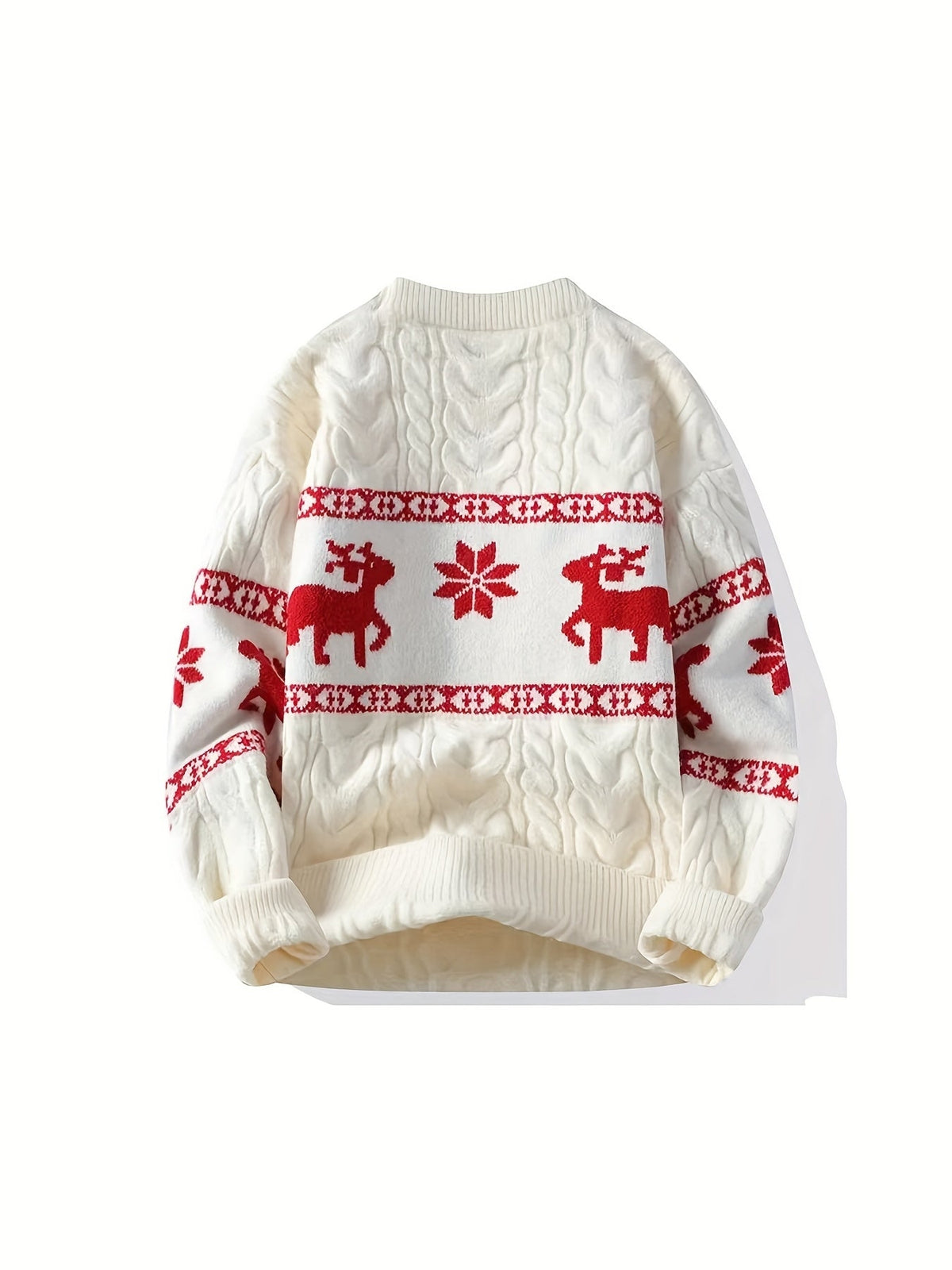 Men's Relaxed Cable Knit Christmas Sweater with Crew Neck and Ribbed Cuffs