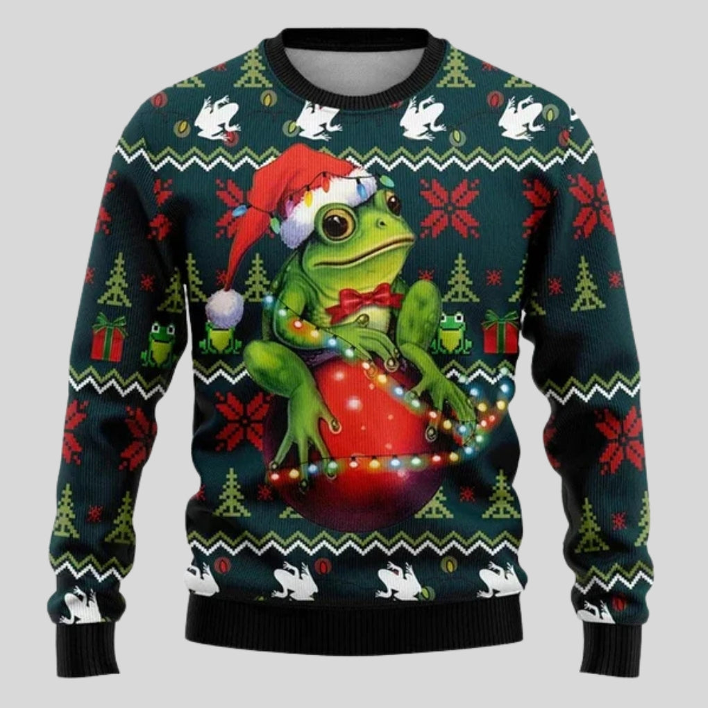 Men's Relaxed Christmas Sweater with Crew Neck and Straight Hem