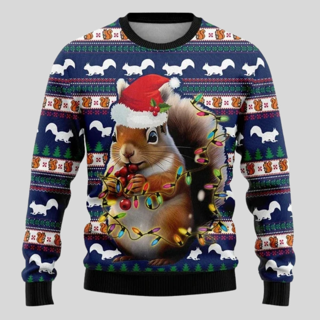 Men's Relaxed Christmas Sweater with Crew Neck and Straight Hem