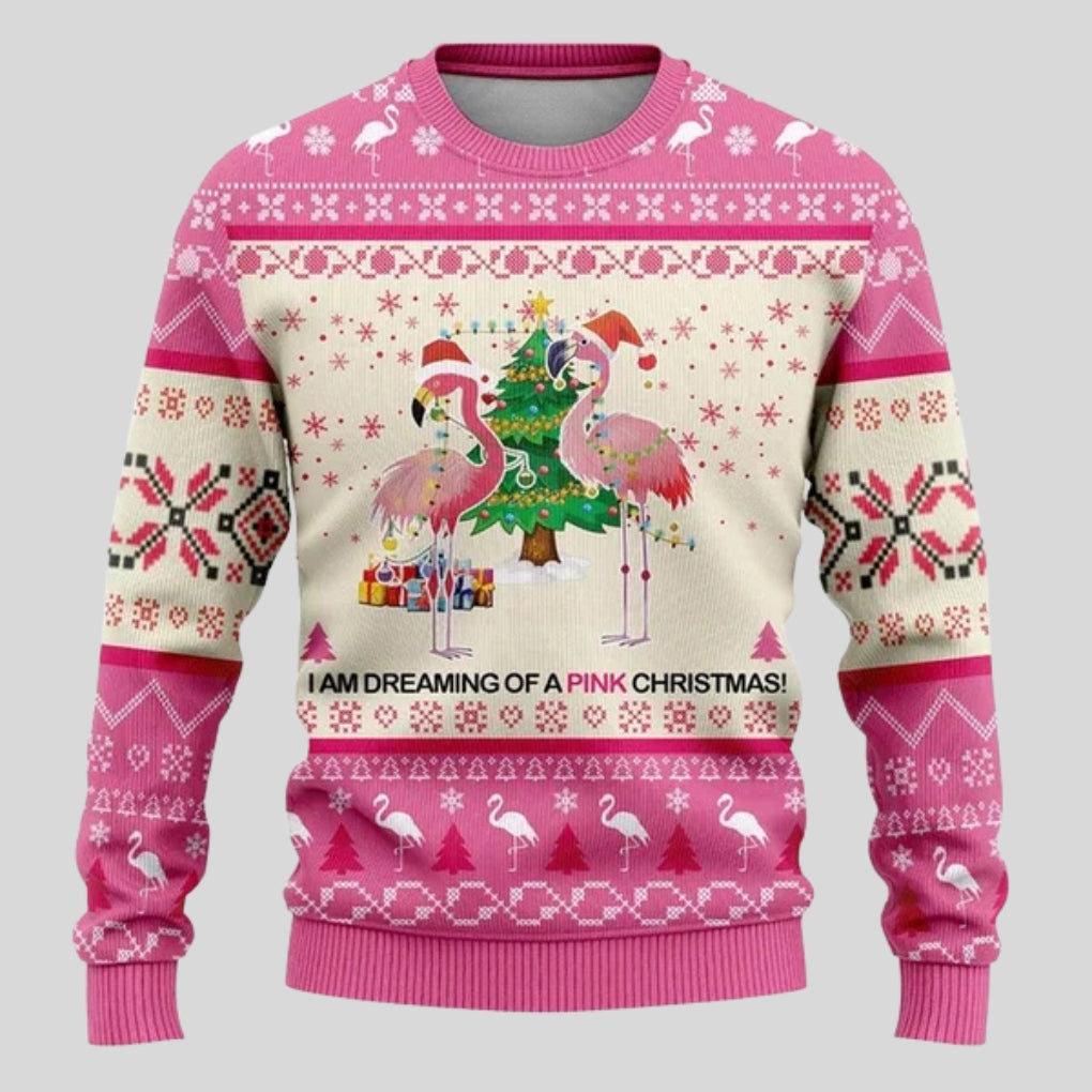 Men's Relaxed Christmas Sweater with Crew Neck and Straight Hem