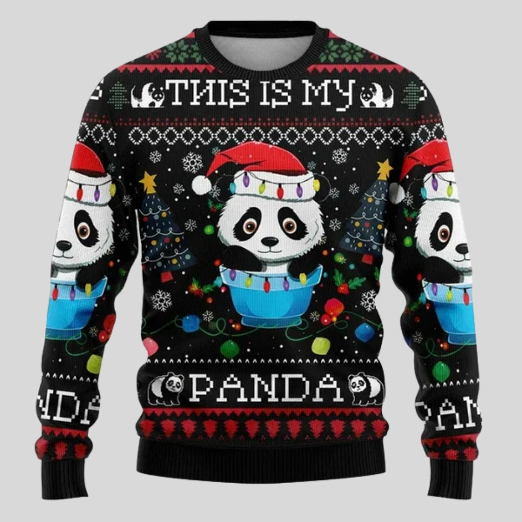 Men's Relaxed Christmas Sweater with Crew Neck and Straight Hem