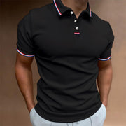 Men's Polo Shirt with Striped Collar and Short Sleeves for Versatile Style