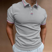 Men's Polo Shirt with Striped Collar and Short Sleeves for Versatile Style
