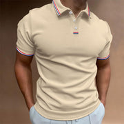 Men's Polo Shirt with Striped Collar and Short Sleeves for Versatile Style