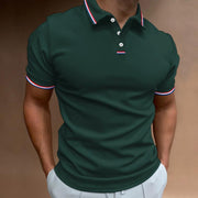 Men's Polo Shirt with Striped Collar and Short Sleeves for Versatile Style