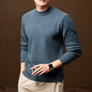 Men's Sleek Knit Sweater with Banded Sleeve Detail for Winter Wear