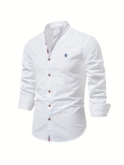 Men's Slim Long Sleeve Shirt with Mandarin Collar and Button Cuffs
