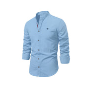Men's Slim Long Sleeve Shirt with Mandarin Collar and Button Cuffs