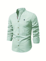 Men's Slim Long Sleeve Shirt with Mandarin Collar and Button Cuffs