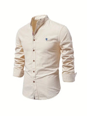 Men's Slim Long Sleeve Shirt with Mandarin Collar and Button Cuffs