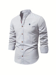 Men's Slim Long Sleeve Shirt with Mandarin Collar and Button Cuffs