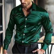 Men's Slim Satin Evening Dress Shirt with Point Collar and Cuffs