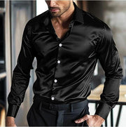 Men's Slim Satin Evening Dress Shirt with Point Collar and Cuffs