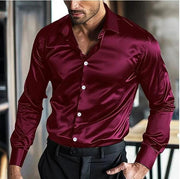 Men's Slim Satin Evening Dress Shirt with Point Collar and Cuffs