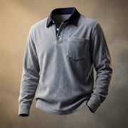 Men's Smooth Long Sleeve Corduroy Polo for Stylish Casual Outfits