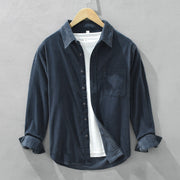 Men's Soft Corduroy Retro Shirt with Point Collar and Chest Pocket