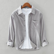Men's Soft Corduroy Retro Shirt with Point Collar and Chest Pocket
