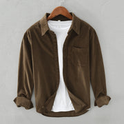 Men's Soft Corduroy Retro Shirt with Point Collar and Chest Pocket