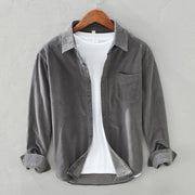 Men's Soft Corduroy Retro Shirt with Point Collar and Chest Pocket