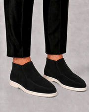 Men's Suede High Loafers with Moc Toe Stitching and Rubber Sole